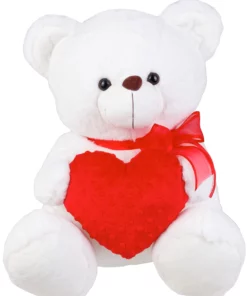 Λούτρινο Αρκουδάκι Λευκό 60εκ Με Καρδιά Κόκκινη (VL226012)