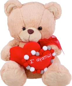Λούτρινο Αρκουδάκι Μπεζ 40 εκ Με Διπλή Καρδιά ΠονΠον “Σ΄αγαπώ” (VL224015)