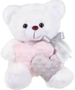 Λούτρινο Αρκουδάκι Λευκό 25 εκ Με Καρδιές Minnie Ροζ/Γκρι (VL222527)