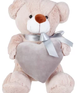 Λούτρινο Αρκουδάκι Μπεζ 25 εκ Με Βελούδινη Καρδιά Χρώμα Γκρι (VL222516)