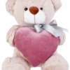 Λούτρινο Αρκουδάκι Μπεζ 25 εκ Με Βελούδινη Καρδιά Χρώμα Σάπιο Μήλο (VL222517) -Λούτρινα Sales Store 209850