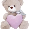 Λούτρινο Αρκουδάκι Γκρι 20 εκ Με Βελούδινη Μωβ Καρδιά (VL222013) -Λούτρινα Sales Store 209851
