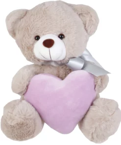 Λούτρινο Αρκουδάκι Γκρι 20 εκ Με Βελούδινη Μωβ Καρδιά (VL222013)