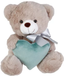 Λούτρινο Αρκουδάκι Γκρι 20 εκ Με Βελούδινη Καρδιά Χρώμα Μέντα (VL222015)