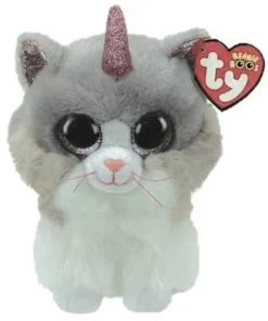 AS το καλό παιχνίδι TY Beanie Boos Asher Χνουδωτό Γατούλα Μονόκερος Λευκή Και Γκρι 15εκ (1607-36306)