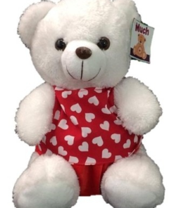 Λουτρινο Αρκουδακι Λευκο Με Ρουχα Καρδουλες 25 Εκατοστα (W2505)