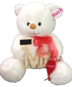 Λουτρινο Αρκουδακι Λευκο Με Ταμπελα “Mr” 40 Εκατοστα (W4003)