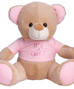 Λουτρινο Αρκουδακι Μπεζ Με Ροζ Μπλουζα Με Κεντημα 45Εκ. (G4510)