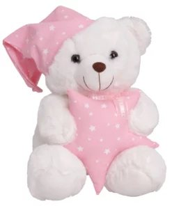 Λουτρινο Αρκουδακι Λευκο Με Αστερακι Ροζ 30Εκ. (M2515)