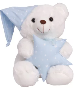Λουτρινο Αρκουδακι Λευκο Με Αστερακι Μπλε 30Εκ. (M2516)