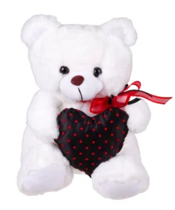 Λούτρινο Αρκουδάκι ΒΟΒΟ 20εκ Λευκό Με Πουά Μαύρη Καρδιά (VL212030)