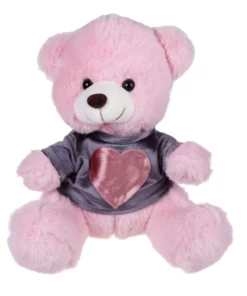 Λούτρινο Αρκουδάκι Χρώμα Σάπιο Μήλο, 20 εκ Με Γκρι Μπλούζα Με Καρδιά (VL212012)